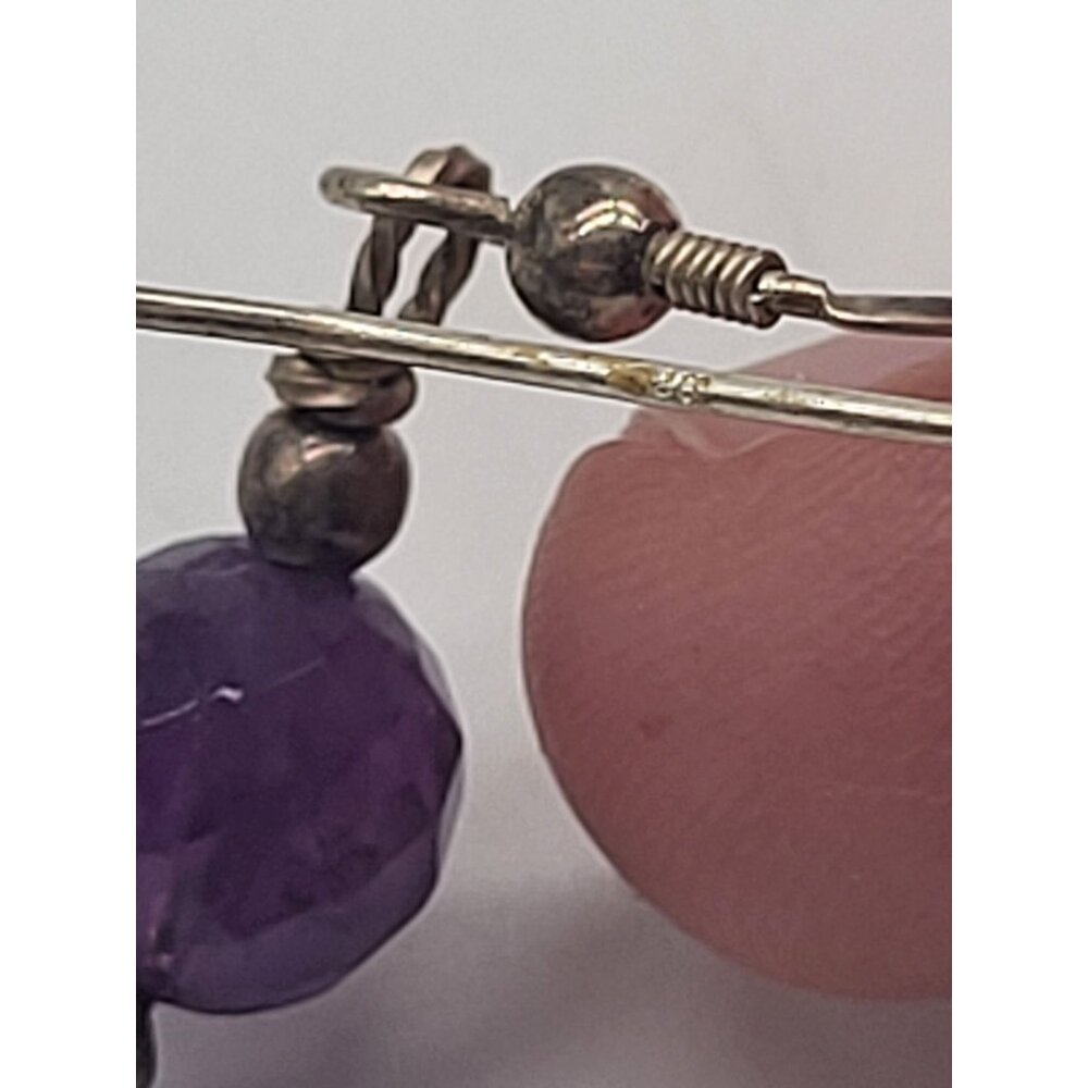 VTG 925 Sterling Silver and Amethyst Faceted Bead Dangle Drop Earrings - Picture 4 of 8